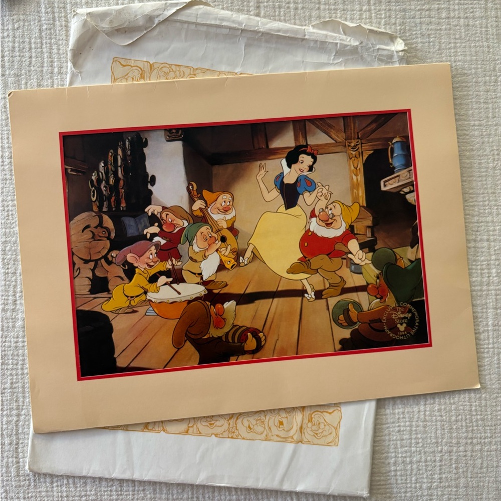 Vintage Snow White & Seven Dwarfs Disney Store Lithograph 1994